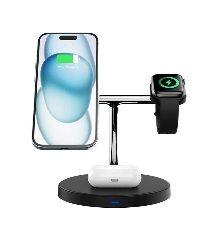 Caricatore Magnetico 3 in 1 15W – Ricarica Rapida Smartphone, Smartwatch e Auricolari