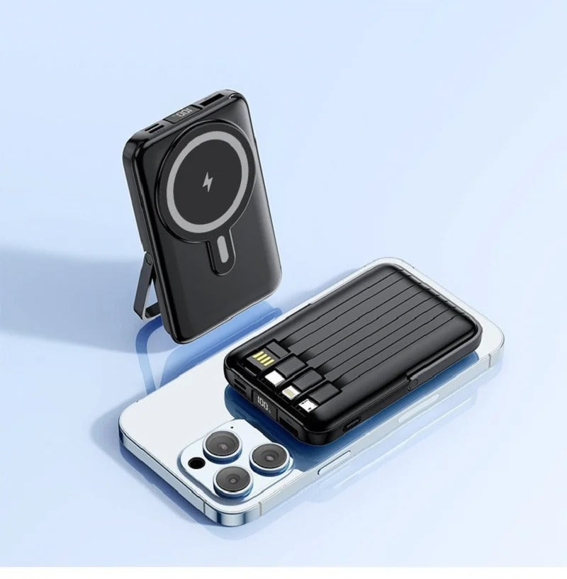 Flux Power powerbank magnetico con supporto e 4 cavi integrati, nero e bianco