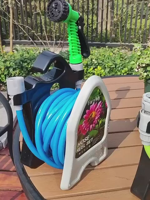 Tubo da Giardino Estensibile con Pistola a Spruzzo e Supporto Avvolgitubo