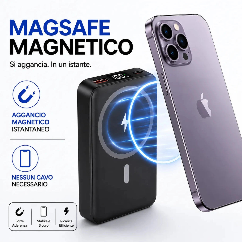 Power Bank Magnetico Wireless 30.000 mAh — Ricarica Rapida 5 in 1